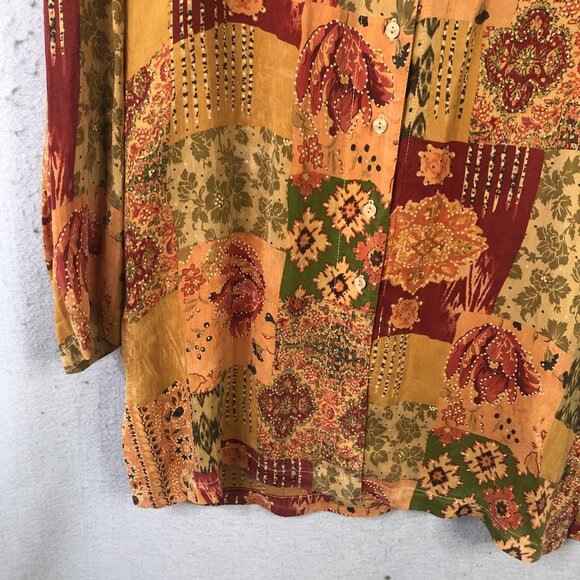 Tianello Shirt Womens Small Patchwork Floral Rayon Boho Made USA Button Front - Picture 9 of 16
